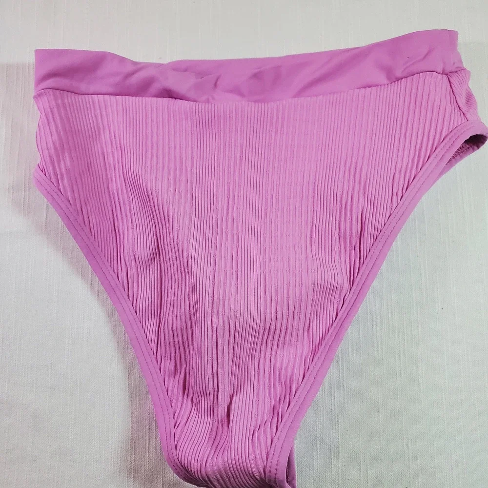 L*Space Bitsy Cut Ribbed Bikini Bottom Pink Magenta Swimsuit Size Large L